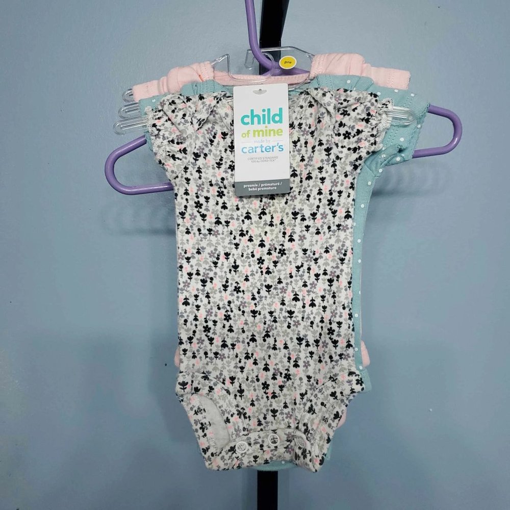 Set of 3 Carter's Preemie Onsies (NTW)|Pink, Blue, Grey